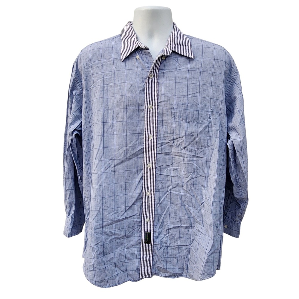 Vintage Chaps Ralph Lauren Shirt Mens 16 32-33 Blue Plaid Button Front Cotton